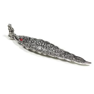 Wierookbrander Ganesha bladvorm zilverkleur