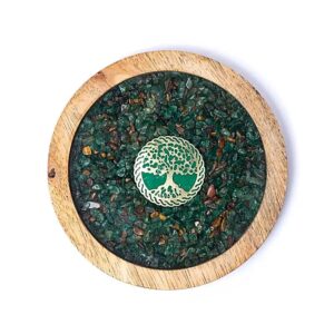Onderzetter, hout, levensboom, aventurijn en tijgeroog