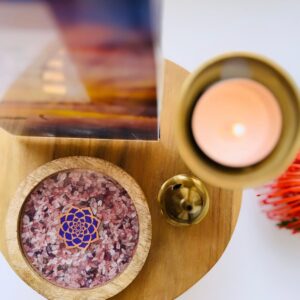 Onderzetter, hout, Lotus, rozenkwarts en amethist