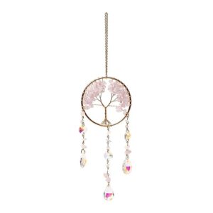 Suncatcher met levensboom en rozenkwarts
