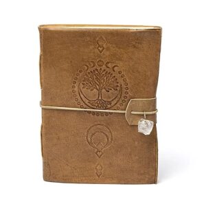 Notitieboek levensboom met bergkristal en kunstleren omslag