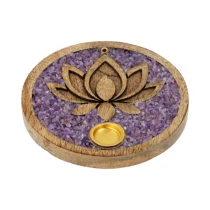 Wierookkegelhouder Lotus Amethist mangohout