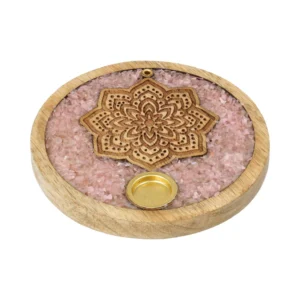 Wierookkegelhouder Mandala rozenkwarts mangohout